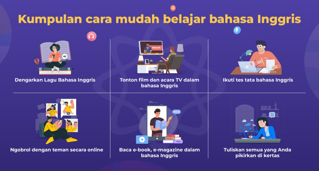 Cara mudah belajar bahasa Inggris: Dengarkan Lagu, Tonton film, ikuti tes tata bahasa Inggris